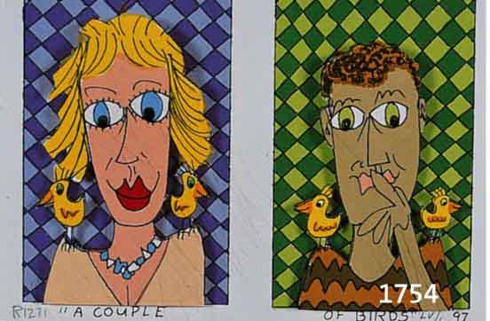 Rizzi, James, geb. 1950 New York, A couple of Birds, dreidimensionale Farblithographie von 1997, handsigniert und num. LV/C, ca. 10 x 14 cm