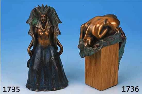 HUCHS, ERNST, PROF., GEB. 1930 WIEN, BEMALTE BRONZEFIGUR, SIGN. UND NUM. 3893/7500, H. CA. 15 CM