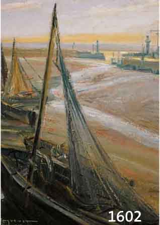 Pinguenet,L., frz. Maler, Mitte 20. Jh., Fischerboote im Hafen bei Ebbe, Öl/Malkarton, li. u. sign. und bez.: 058, ca. 55 x 46 cm