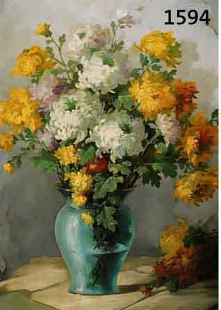 CLAUS, C., DTSCH. BLUMENMALER MITTE 20 JH., SCHUF ZAHLREICHE BLUMENBILDER IN IMPRESSIONIS- TISCHER MANIER, HIER: CHRYSANTHEMEN IN TÜRKISER ...