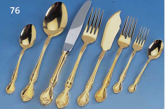 104-teiliges Besteck, Solingen 23/24 kt hart- vergoldet, Planeta 18/10, Rokokodekor,best. aus: 12 Messer, 12 Gabeln, 12 LÖffel, 12 Fischmesser, ...