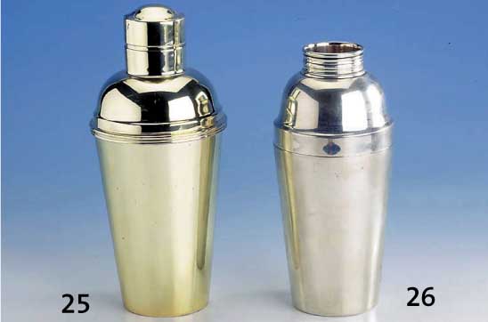 Cocktail-Shaker, 800er Silber, Reste alter Vergoldung, glatte zeitlose Form, Gebr.-sp., H ca. 22 cm, total ca. 465 g
