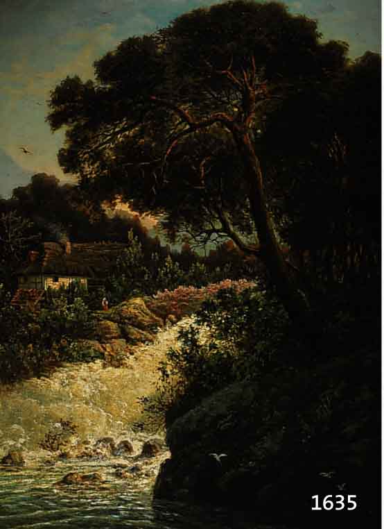 KROLL, OSKAR, LANDSCHAFTSMALER IN BERLIN, WAR 1870, 1877 UND 1878 AUF DEN DORTIGEN AKADEMISCHEN AUSTELLUNGEN VERTRETEN, MÜHLE MIT PERSONENSTAFFAGE ...
