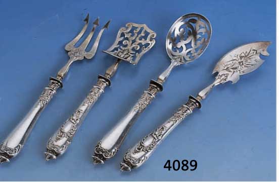 4-teil. Petit-Fours-Besteck, Frankreich um 1900, Barockstil, 950er Silber incl. Gebr- teile, ziseliert, punziert, gesÄgt, Durchbruch arbeit, ...