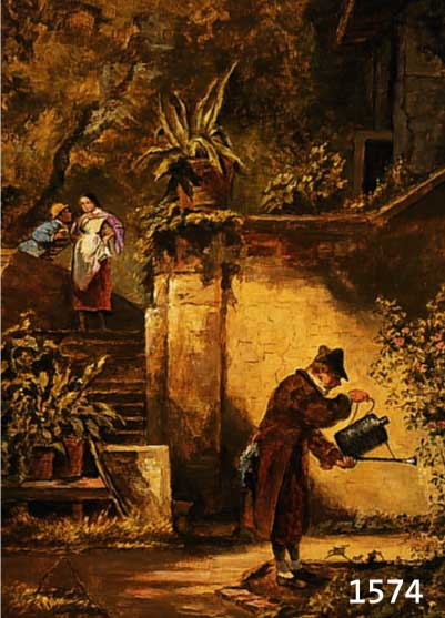 SPITZWEG-KOPIST, 1. HÄLFTE 20. JH., "DER ROSENFREUND", ÖL/HOLZ BEZ., 40 X 30 CM, R.