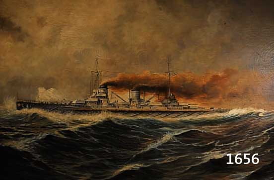 WITZMANN, CARL, BERLINER MARINEMALER, NACH- GEWIESEN NOCH UM 1930, KRIEGSSCHIFFE AUF HOHER SEE, ÖL/LWD. (WENIGE KL. RESTAURIERUNGEN; AM RANDE KL. ...
