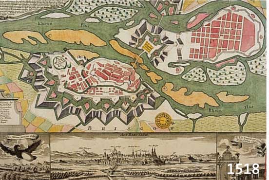 KONVOLUT AUS 2 BLATT BREISACH, BESTEHEND AUS 1.) ALTKOLOR. KUPFERSTICH V. ;. SEUTTER, CA. 1741, ALT BREISCH EINE UNVERGLEICHLICHE VESTUNG AN DEN ...
