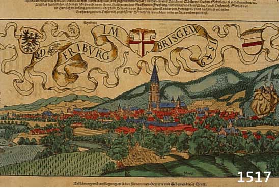 KONVOLUT AUS 7 BLATT MIT ANSICHTEN VON FREI -BURG UND UMGEBUNG, BESTEHEND AUS 1.) KOLOR. HOLZSCHNITT AUS SEB. MÜNSTER, EINER DEUTSCHEN AUSGABE ...