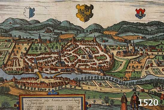 KONVOLUT AUS 2 BLATT, KEMPTEN/ALLGÄU U. UM- GEBUNG, BESTEHEND AUS 1.) KOLOR. KUPFERSTICH AUS BR. U. HOGENBERG, CA. 1580 GA AUFSICHT VON KEMPTEN, ...