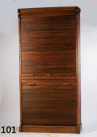 ROLLADEN- BZW. BÜROSCHRANK, DEUTSCH, UM 1910, EICHEFURNIER, Z.T. MASSIV, REICHE INNENEINRICHTUNG, SEITLICH FURNIERSCHÄDEN, CA. 228X110X49 CM, ...