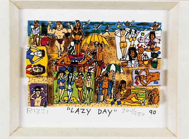 Rizzi, James, geb. 1951, Lazy Day, dreidimensionale Farblithographie, handsigniert, dat. 90, num. 260/350, ca. 5 x 7 cm, PP, u.Gl., R.