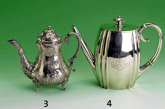 Kaffeekanne, DÄnemark, Kopenhagen 1887, 830er Silber, Wardeinmarke Groth, ca. 470 g, Griff mit DÄmmringen (1 x ersetzt), Deckel mit Scharnier, ...