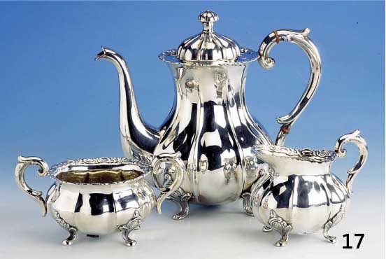 3-teil. Kaffeeservice, DÄnemark, Kopenhagen 1940/41, 830er Silber, Wardeinmarke Siigs- gard, Meistermarke Hugo Gruen, zus. ca. 1192 g, best. ...