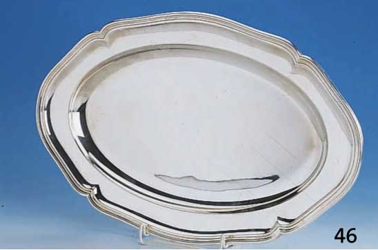 Ovaler Anbietteller, DÄnemark, Kopenhagen 1920, 830er Silber, ca. 1150 g, Barockstil, ca. 45 x 30 cm