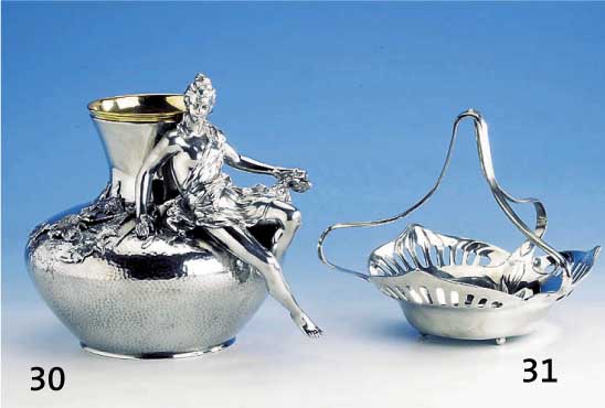 Anbietschale, Orivit, um 1902/03, Metall versilbert, reiner Jugendstil, H 19 cm, D ca. 20 cm