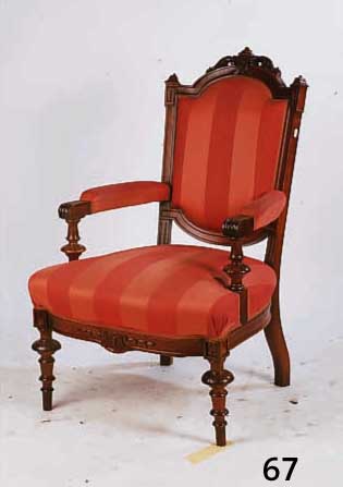 STUHLSESSEL, NIEDERLANDE/DEUTSCH, UM 1860, NUßBAUM MAHAGONIFARBEN GEBEIZT, POLSTERUNG ORIGINAL, GEBRAUCHSSPUREN, CA. 112 CM, SITZHÖHE CA. 46 CM