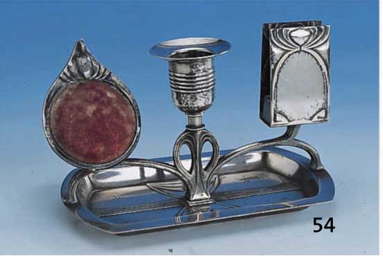 TaschenuhrenstÄnder-Kombination, WMF um 1906, reiner Jugendstil, Straußenmarke, Legierung OX I/O, Britannia, Halterung fÜr Taschenuhr ...