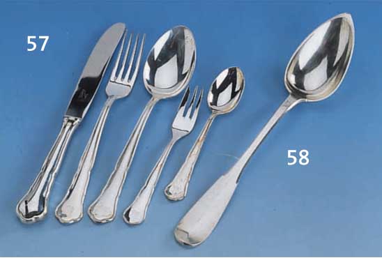 30teiliges Besteck, Suprasit Solingen, 925er Silber, ca. 60/70er Jahre im Barockstil, best. aus 6 Messern mit Stahlklingen, 6 Ga- beln, 6 ...