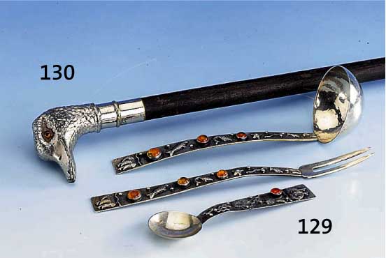 Vorlegebesteck von Kramer LÜbeck, 50er Jahre, 835er Silber, gehÄmmert, getrieben und Applikationen mit maritimen Motiven, gefaßte ...
