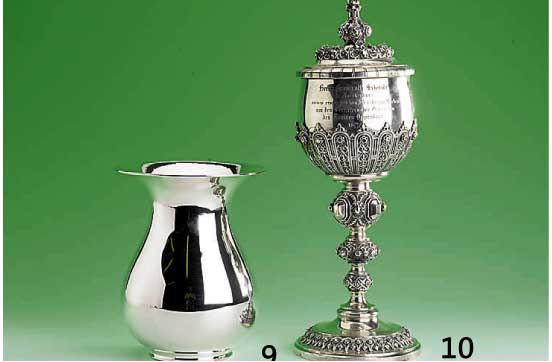 Deckelpokal, 13lÖtiges Silber, Boden bez. E.Schurmann & co Frankfurt a.M., mit Widmung des Kreises Oppenheim 1877, sehr aufwendig m. aufgelegten ...