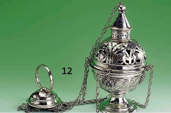 Weihrauchschwenker, deutsch um 1890/1900 800er Silber, Breslau, Hersteller J. Schlossarek, graviert und punziert, feiner Guß nachgestochen, ...