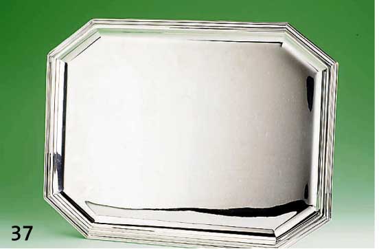 8-eckiges Tablett, 925er Silber, ca. 970 g, Rand getreppt, ca. 30 x 40 cm