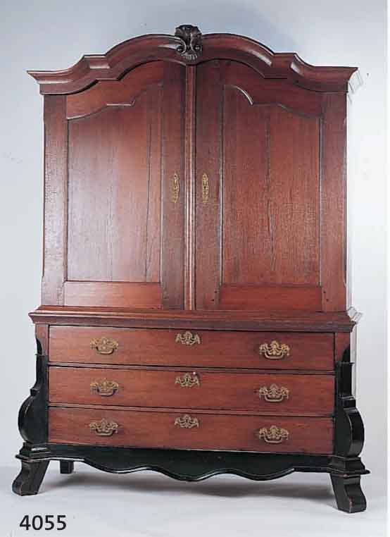 VIELZWECK- BZW. AUFSATZSCHRANK, NIEDERLANDE, 1810/20, EICHE MASSIV, PARTIELL GESCHWÄRZT, 2 SCHLÖSSER FEHLEN, ORIGINAL BESCHLÄGE, VIEL- FACH ...