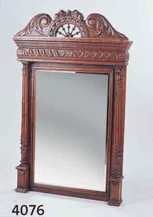 SPIEGEL, BELGIEN, UM 1900, EICHE U. KASTANIE , FREISTEHENDE SÄULEN, GERIEFT UND GEDRECHSELT , SCHNITZEREIEN AUS DEM VOLLHOLZ, GLAS ERNEU- ERT, ...
