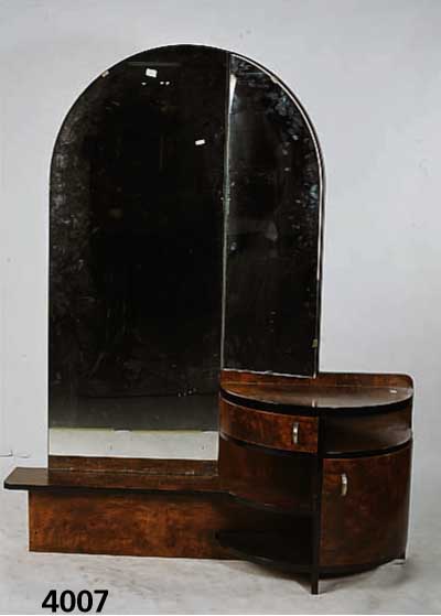Coiffeuse, Frankreich, 20er Jahre, Art-Deco, Nußbaumwurzelfurnier, z.T. schwarz abgesetzt, eine Drehschublade, eintÜrig, ein Einlegeboden, ein ...