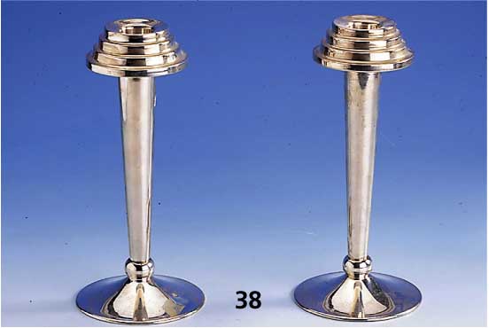 Kerzenleuchterpaar, 900er Silber, Modell Ken- nedy, total ca. 440 g, moderne Form, H ca. 22 cm