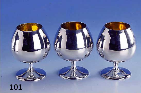 6 Cognacschwenker, deutsch Pforzheim, Lutz & Weiss, Metall versilbert, Innenvergoldung, H ca. 8 cm