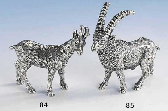 Tischdekoration: Steinbock, 925er Silber ca. 376 g, H ca. 7.5 cm, naturalist.-ideal. Darstellung, massive Ausf.