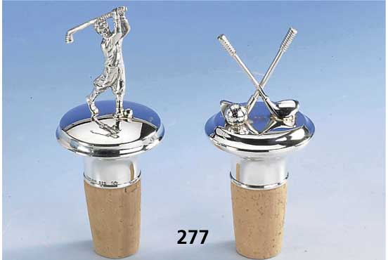 3 Zierkorken: Golfmotiv, 925er Silber, vollplast. unterschiedl. Darst., H ohne Kork bis ca. 7 cm