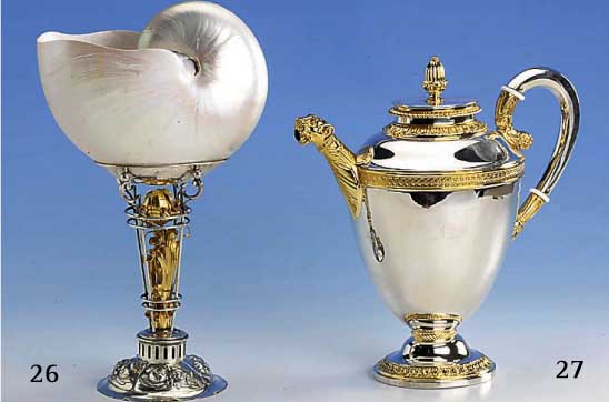 Nautilus-Pokal, Hanau um 1900, 800er Sil- ber, teilvergoldet, min. rest.(Befestigungs- schale der Nautilus ersetzt), sonst Orig.- Zustand, H ca. ...