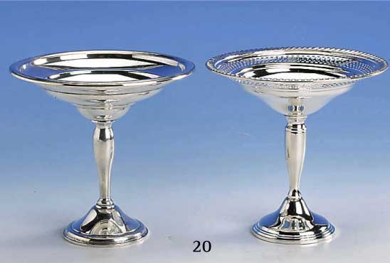 Konvolut 2 Fußanbietschalen, Amerika, 925er Silber, Fuß gefÜllt, 1 x Durchbrucharbeit und Kordelbandverz., 1 x gestuft (l. verbeult) H. ca. 16 ...