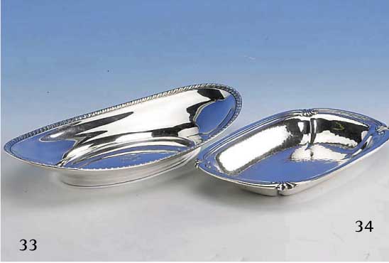Anbietschale, Amerika, 925er Silber, Kordelbandverz., mittig Bes.-Monogr., D. ca. 4.5 x 30 x 16.5 cm, ca. 260 g