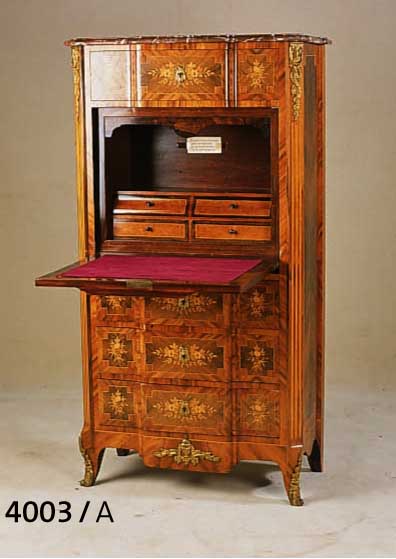 DAMENSEKRETÄR, FRANKREICH, UM 1910, BAROCK- STIL, KORPUS EICHE, ROSENHOLZ UND WURZELNUß- FURNIER, INNENEINRICHTUNG PALISANDER UND ...