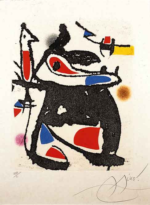 Miro, Joan, 1893-1983, Farbaquatintaradie- rung aus Le Marteua sans Maitre, von 1976, handsign. u. num. VIII/L, auf Japon nacré, ca. 44.5 x 33.5 ...