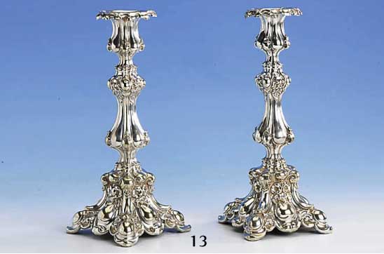 Kerzenleuchterpaar, Metall versilbert, um 1860, deutsch, Barockstil, H ca. 29 cm