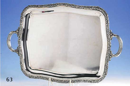 Versilbertes Tablett, Gebr. Hepp Pforzheim, Barockstil, ca. 30er Jahre, schwere QualitÄt, gute Erhaltung, 2 Griffe, 62 x 40.5 cm, ca. 3525 g