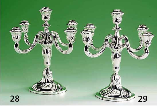5-armiger Kerzenleuchter, Bruckmann & SÖhne Heilbronn, 835er Silber, Barockstil, Boden- platte Metall m. FÜllung, total ca. 825 g, H c.a 31 cm