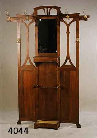GADEROBE, DEUTSCH, UM 1910, JUGENDSTIL, EICHE MASSI, EICHEFURNIER, MESSINGBESCHLÄGE FACETTIERTER SPIEGEL, HANDSCHUHFACH, CA. 202X 140X26 CM