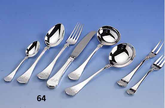 69-teil. Besteck, Wilkens Bremen ca. 60er Jahre, 800er Silber, best. aus 12 Messern mit Stahlklingen, 12 Gabeln, 12 LÖffel, 12 KaffeelÖffel, 12 ...
