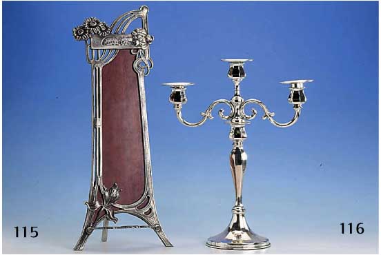 Kerzenleuchter, 3-armig, deutsch um 1900, 800er Silber, Meistermarke Lutz & Weiss Pforzheim, Historismus, elegante Form, Ober- teil mit 3 Armen ...