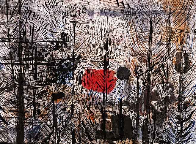Jossé, Friedrich, 1897 Wolfstein - 1996 Speyer, Schachtelhalmwald, Tusche/Aquarell auf Papier, rechts unten signiert, entstanden 1952/53, 50 x 36 ...
