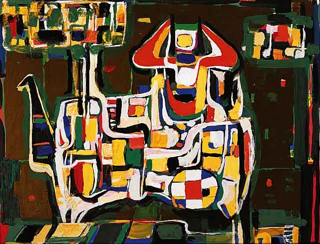 Jossé, Friedrich, geb. 1897 Wolfstein - 1996 Speyer, Stier, Aycrl/Papier, rechts unten signiert u. dat. 76, 50 x 43 cm