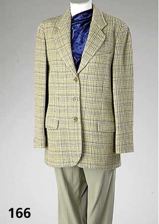 ARMANI (Mani) Blazer mit JIL SANDER Hose: grau-beige melierte Wolle (2% Elasthan) in Boucle-Optik, ital. Gr. 46, schlammfarb. Hose ...