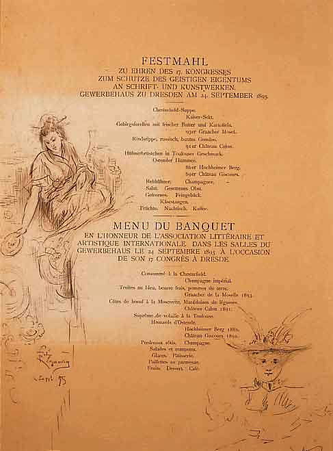 Max Klinger, 1857-1920, zwei Radierungen, AnkÜndigung zum 17. Kongress in Dresden, zum Schutze des geistigen Eigentums an Schrift-und ...