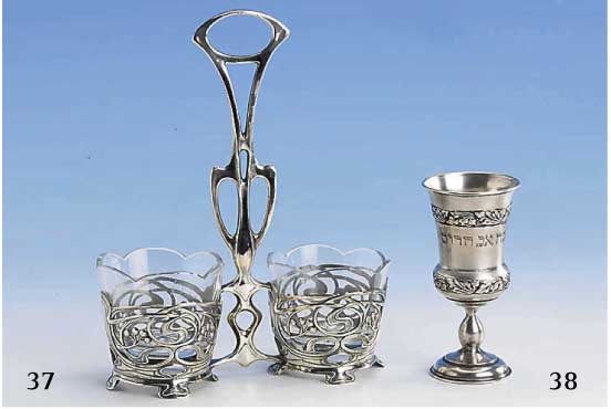 Tafelaufsatz, Jugendstil, um 1900, Metall, reich verziert, GlaseinsÄtze spÄter, ca. 24 x 18 cm