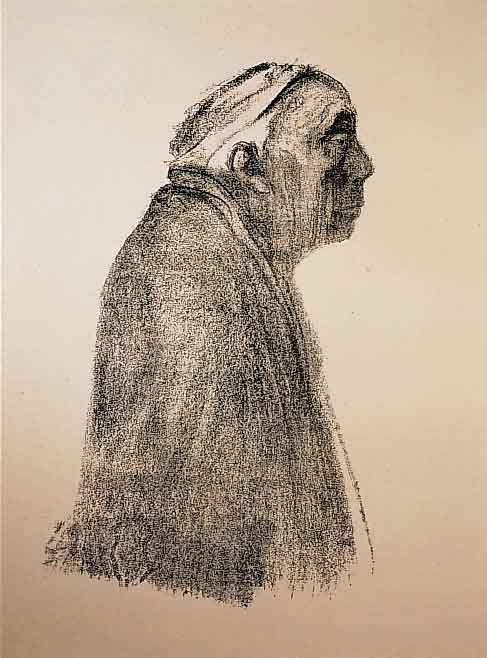 Kollwitz, KÄthe, 1867-1945, Selbstbildnis im Profil nach Rechts, 1938, Lithographie auf glattem festen Velin, re. u. handschriftl. von Hans ...